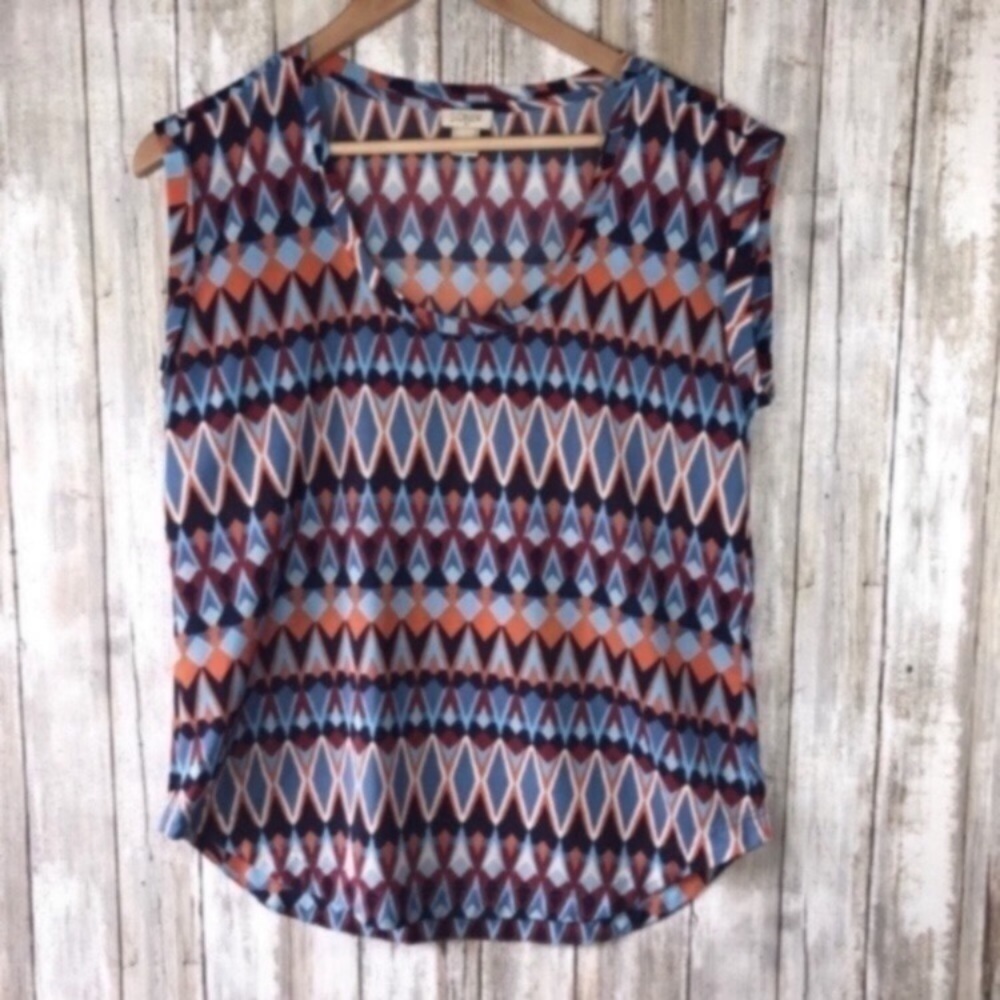 J.Crew Geometric Print Tank Top 2 Blue Orange Sleeveless Blouse Workwear Shell